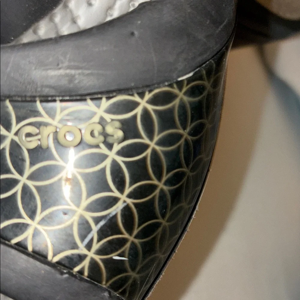 Crocs  Women's Black‎ and Gold Patterned Sandals